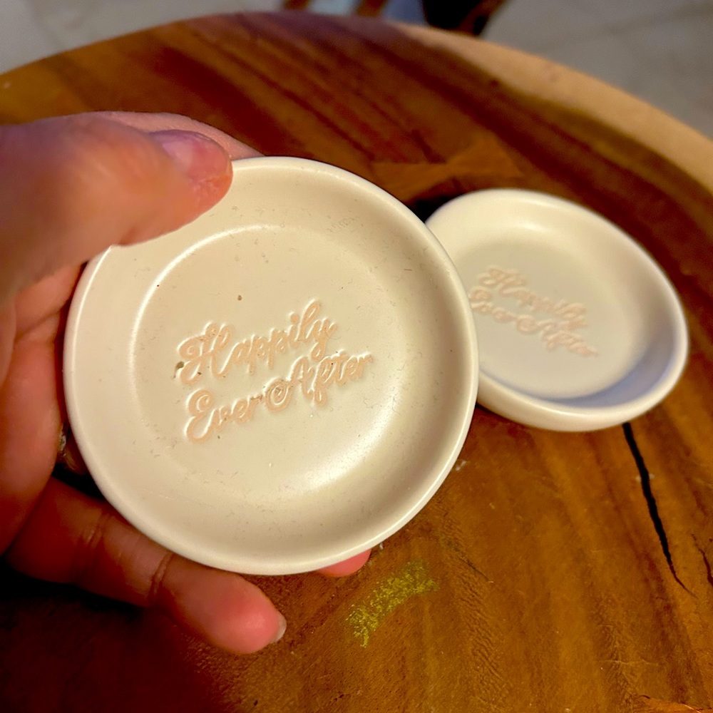 Tiny pink “Happily ever after” trinket trays